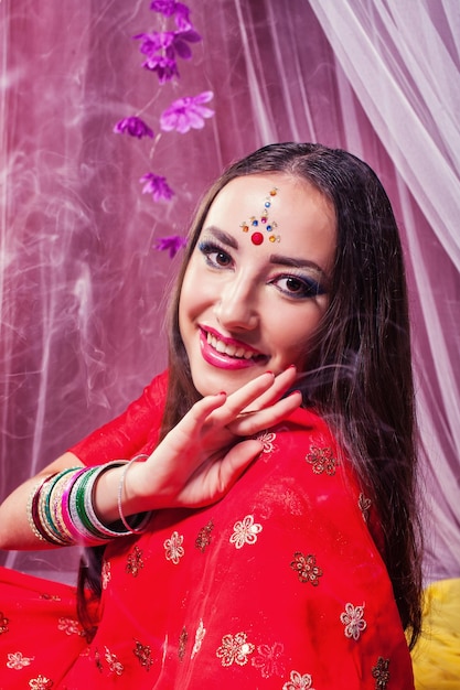 Beautiful girl in Indian national costume sari