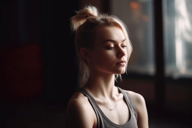 A beautiful girl is engaged in a yoga studio generative ai