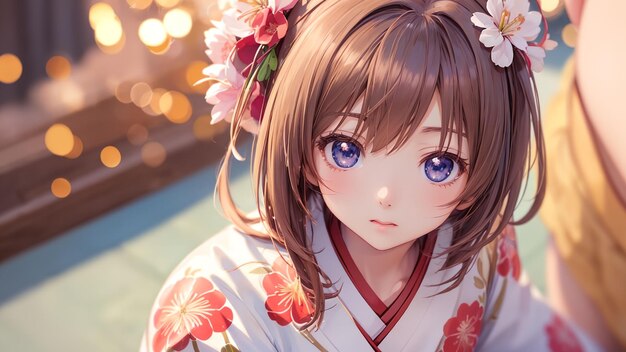 Beautiful girl japanese wearing kinmono anime art