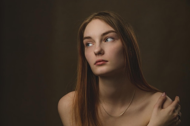 Beautiful girl joyful emotions Warm background and lighting