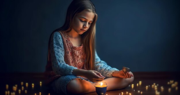 A beautiful girl lightening the candle generative AI