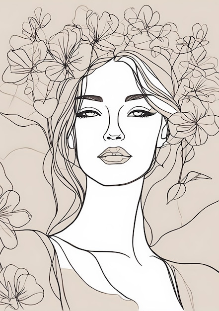 Photo beautiful girl line art