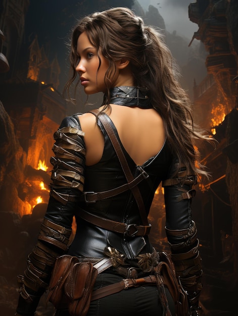 Beautiful girl looks like Lara Croft