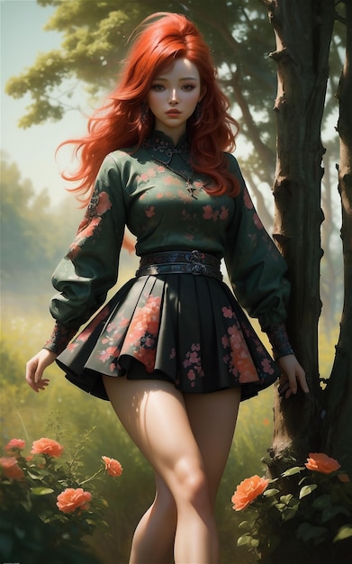 Beautiful girl in Medieval style Beautiful medieval style dressed anime girl in the forest