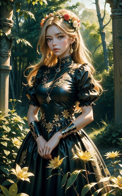 Beautiful girl in Medieval style Beautiful medieval style dressed anime girl in the forest