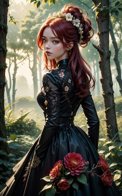 Beautiful girl in Medieval style Beautiful medieval style dressed anime girl in the forest