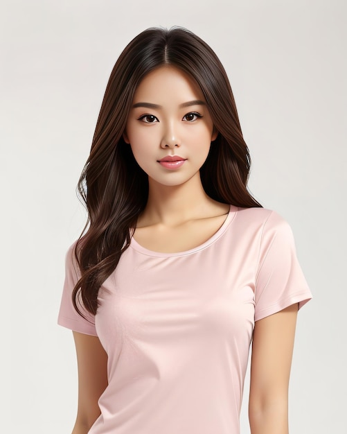 美少女モデルのピンクの t シャツのモックアップ