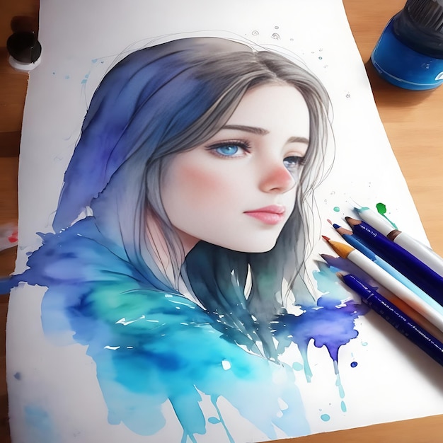 A beautiful girl painting image