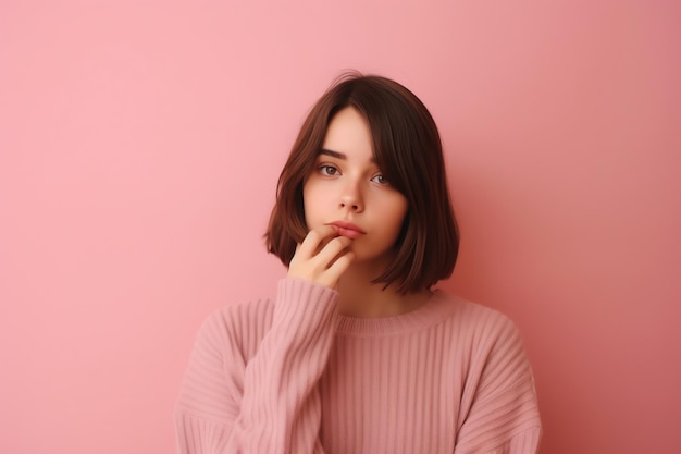 A beautiful girl on pink background