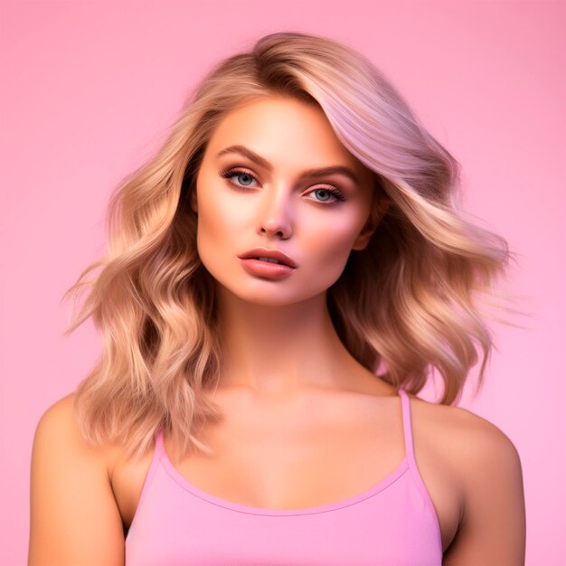 Beautiful girl in pink with makeup photo