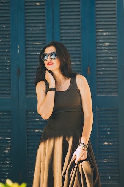 beautiful girl posing at the door