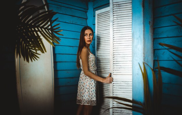 Beautiful girl posing in her summer house