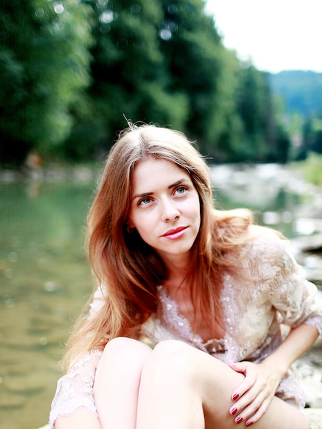 beautiful girl posing outdoors