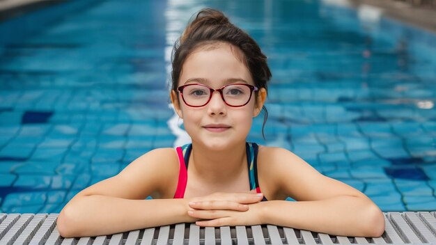 Photo beautiful girl posing at the swimming pool