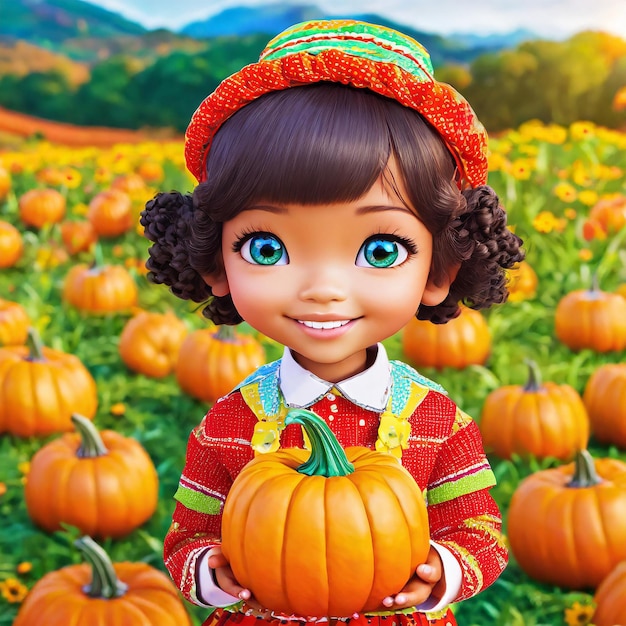 Beautiful girl in pumpkin patch
