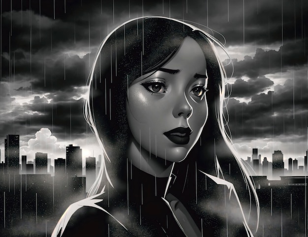 beautiful girl in the rain on a dark background