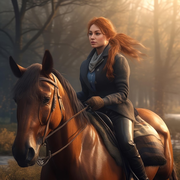 Beautiful girl riding a horse generative ai