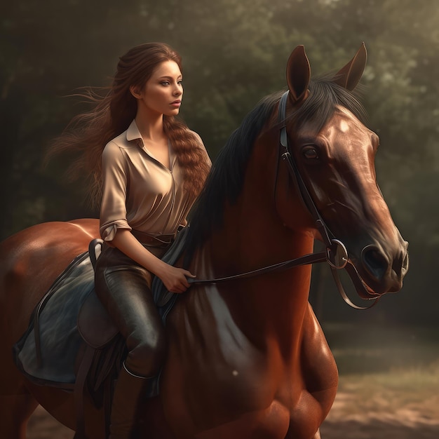 Beautiful girl riding a horse generative ai