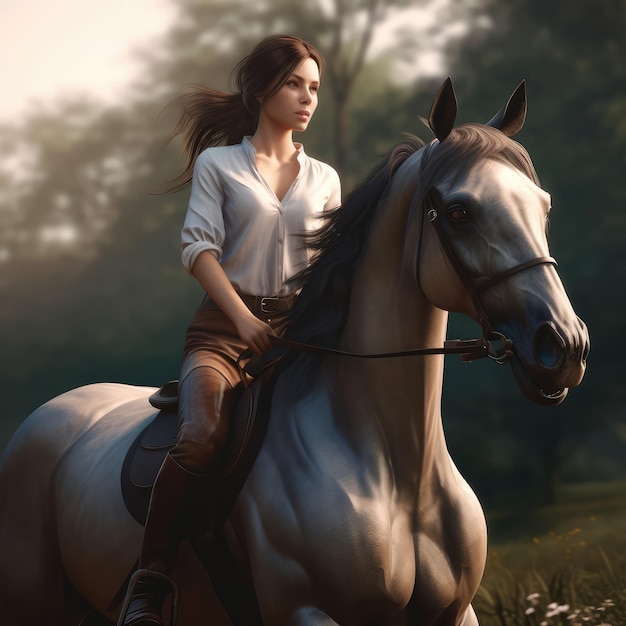 Beautiful girl riding a horse generative ai