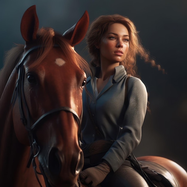 Beautiful girl riding a horse generative ai