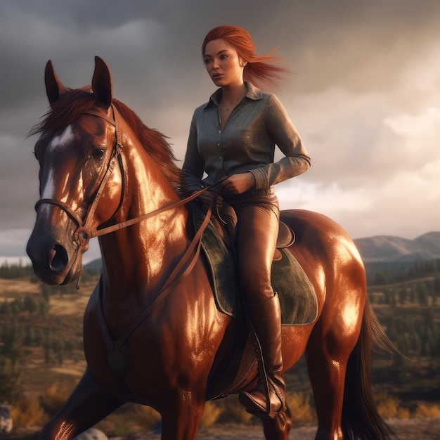 Beautiful girl riding a horse generative ai