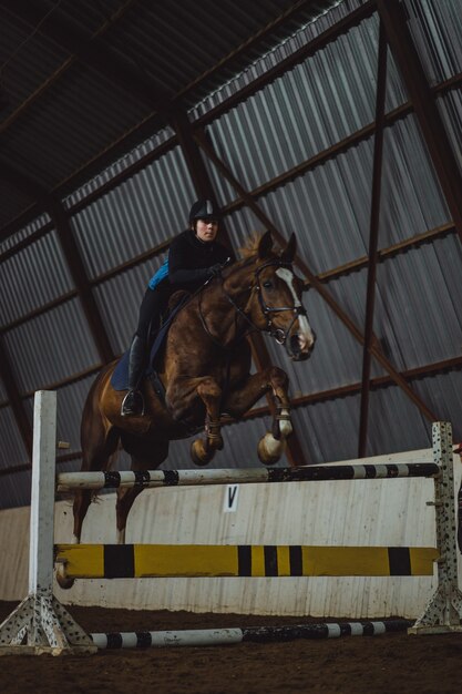 Foto bella ragazza che cavalca un cavallo