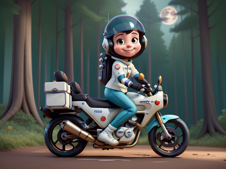 beautiful girl riding a motorbike Ai Generated
