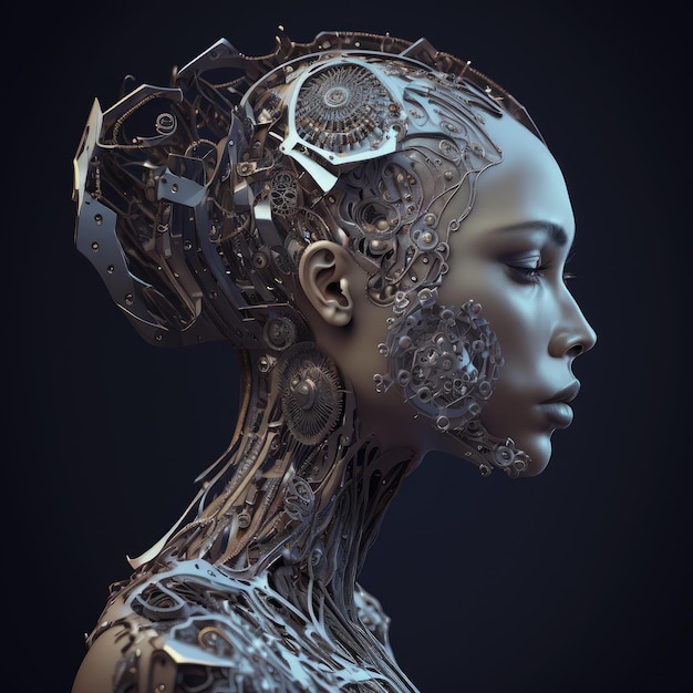 Beautiful girl in robotics cyberpunk style Generative AI