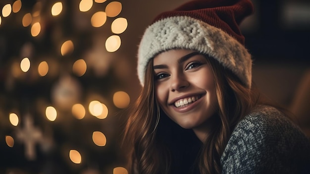 Beautiful girl in santa hat