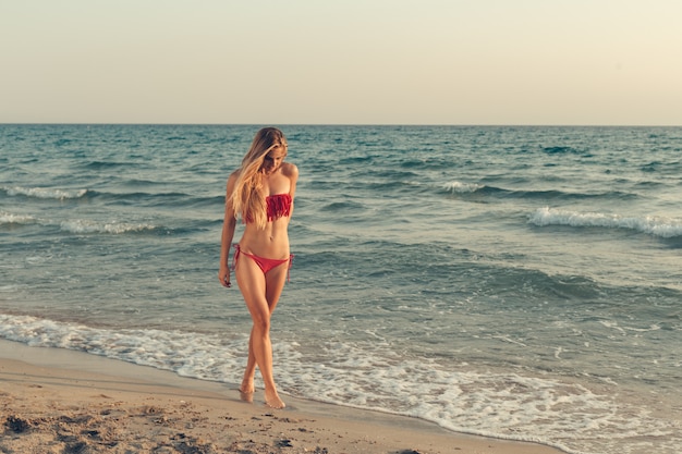 Beautiful girl at the sea posing