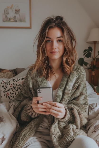  Beautiful girl selfie in cozy bedroom | Premium AI-generated image