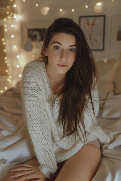  Premium Photo | Beautiful girl selfie in cozy bedroom