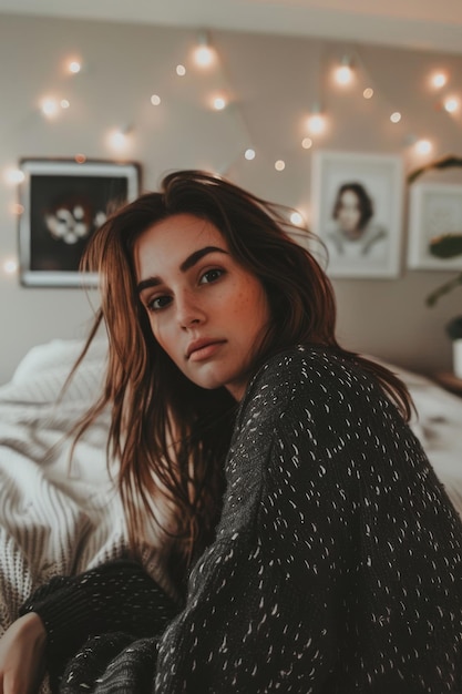  Premium Photo | Beautiful girl selfie in cozy bedroom