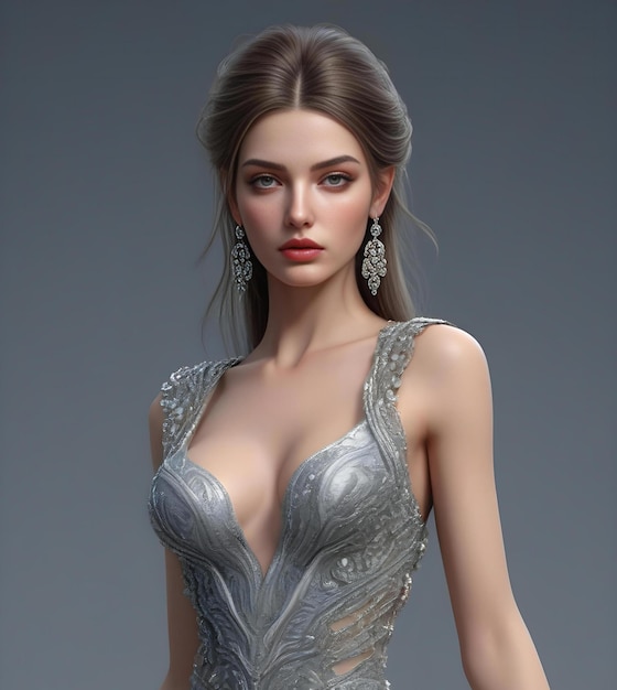 Beautiful girl in silver dress Portrait of a beautiful young woman