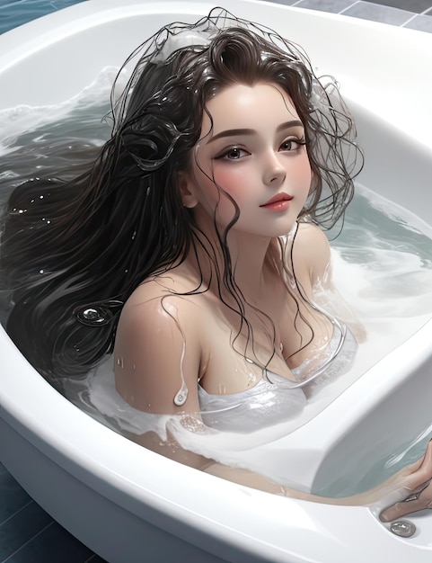 beautiful girl sitting in bathtub