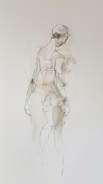 Photo beautiful girl in the studio on a white background handdrawn illustration