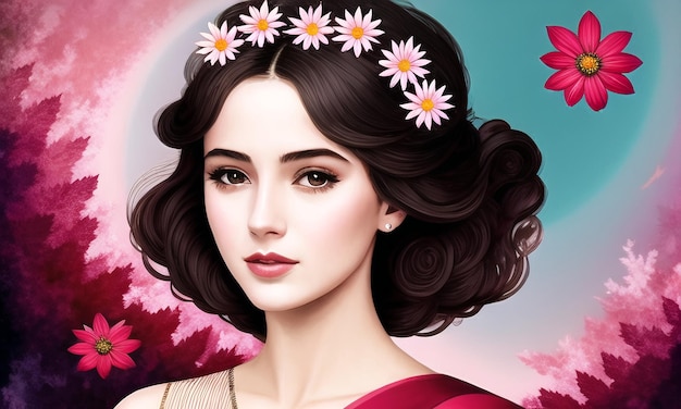 Beautiful Girl surrounded with flowers Generated AI