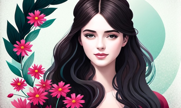 Beautiful Girl surrounded with flowers Generated AI