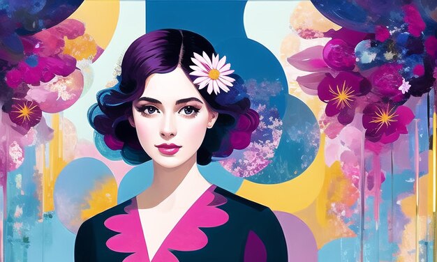 Beautiful Girl surrounded with flowers Generated AI