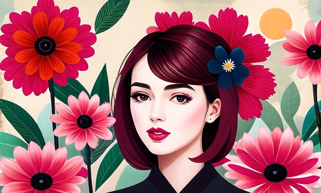 Beautiful Girl surrounded with flowers Generated AI