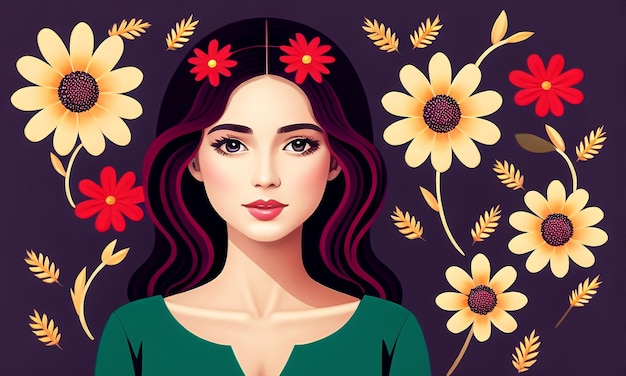 Beautiful Girl surrounded with flowers Generated AI