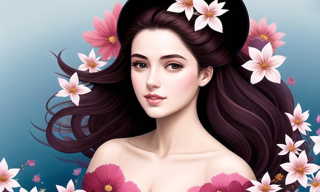 Beautiful Girl surrounded with flowers Generated AI