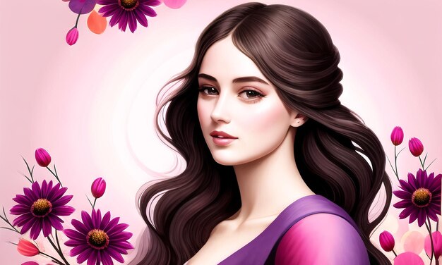 Beautiful Girl surrounded with flowers Generated AI