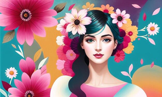 Beautiful girl surrounded with flowers generated ai