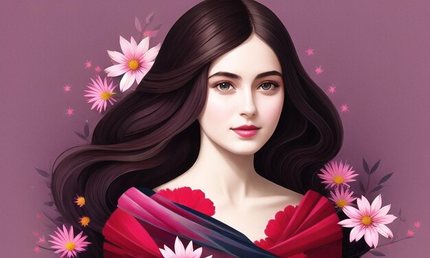 Beautiful Girl surrounded with flowers Generated AI