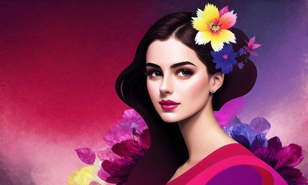 Beautiful Girl surrounded with flowers Generated AI