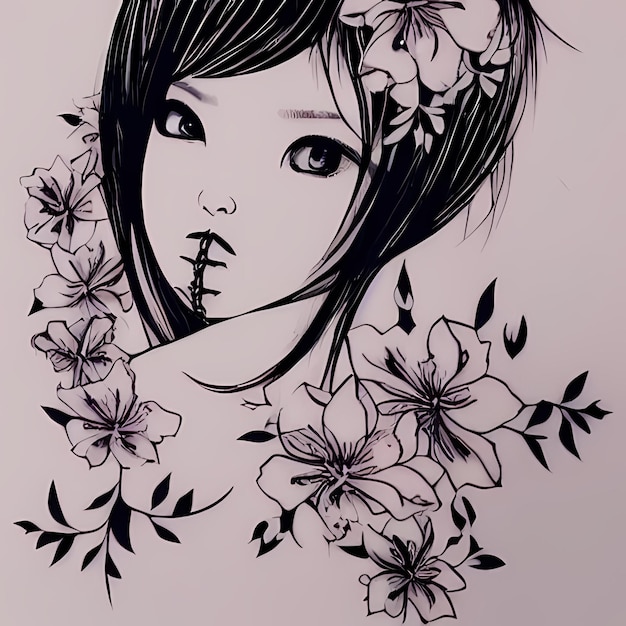 Beautiful girl tattoo sketch