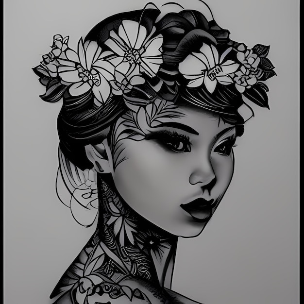 Beautiful girl tattoo sketch