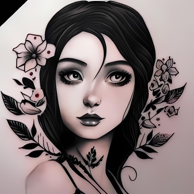 Beautiful girl tattoo sketch