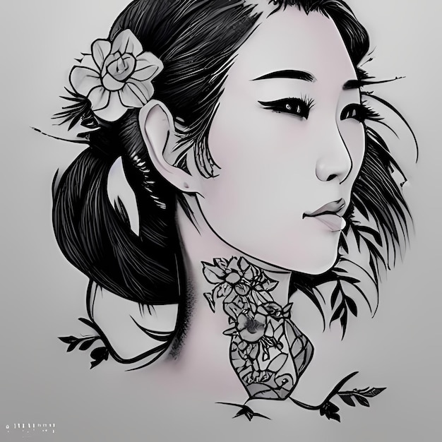 Beautiful girl tattoo sketch